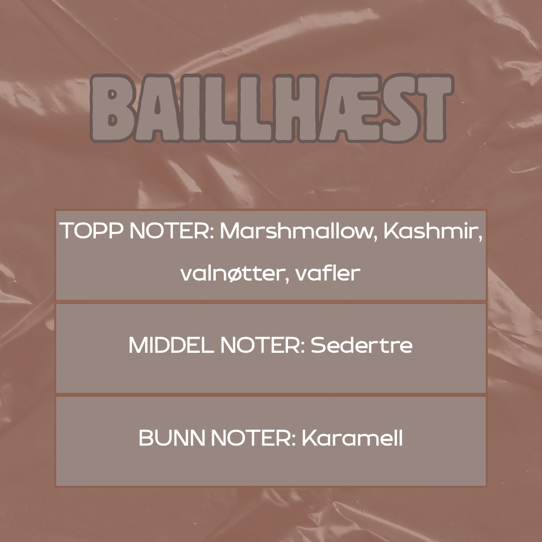 Beskrivelse av duft
Toppnoter: Marshmallow, kashmir, valnøtter, vafler
Middelnoter: Sedertre
Bunnoter: Karamell