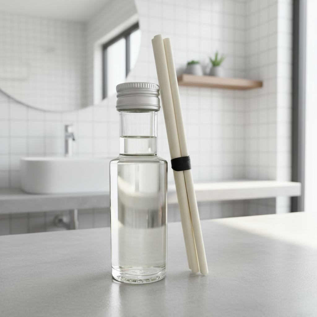 Flaske på bad med duftpinner