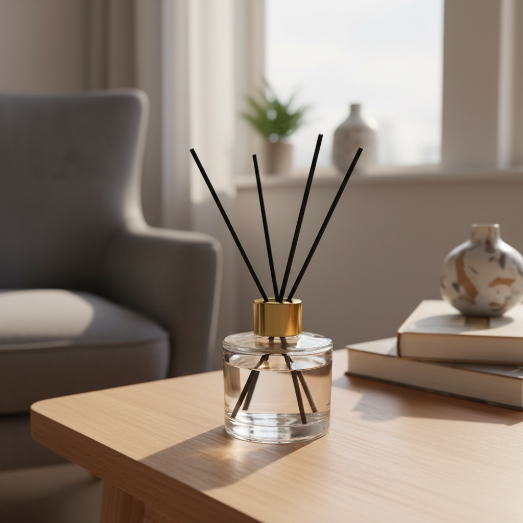 Beholder med duftpinner på bord