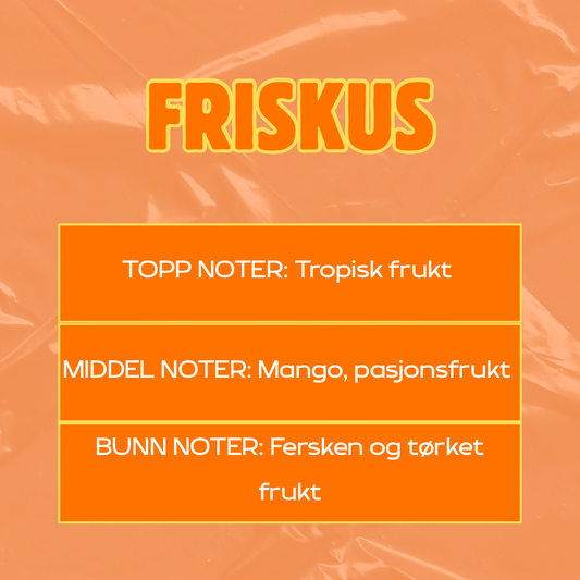 Beskrivelse av duft
Toppnoter: Tropisk frukt
Middelnoter: Mango, pasjonsfrukt
Bunnoter: Fersken og tørket frukt