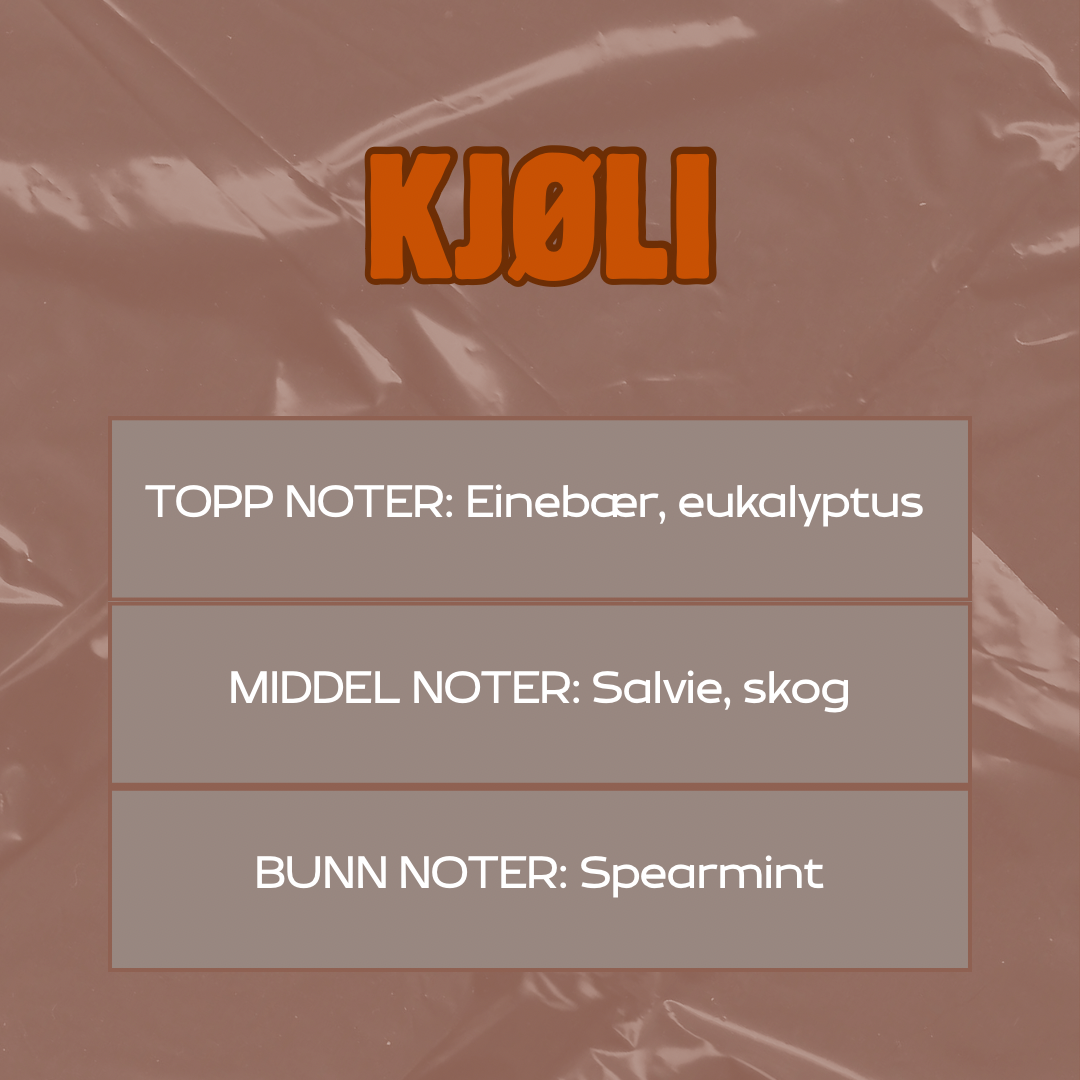 Beskrivelse av duften
Toppnoter: Einebær, eukalyptus
Middelnoter: Salvie, skog
Bunnoter: Spearmint