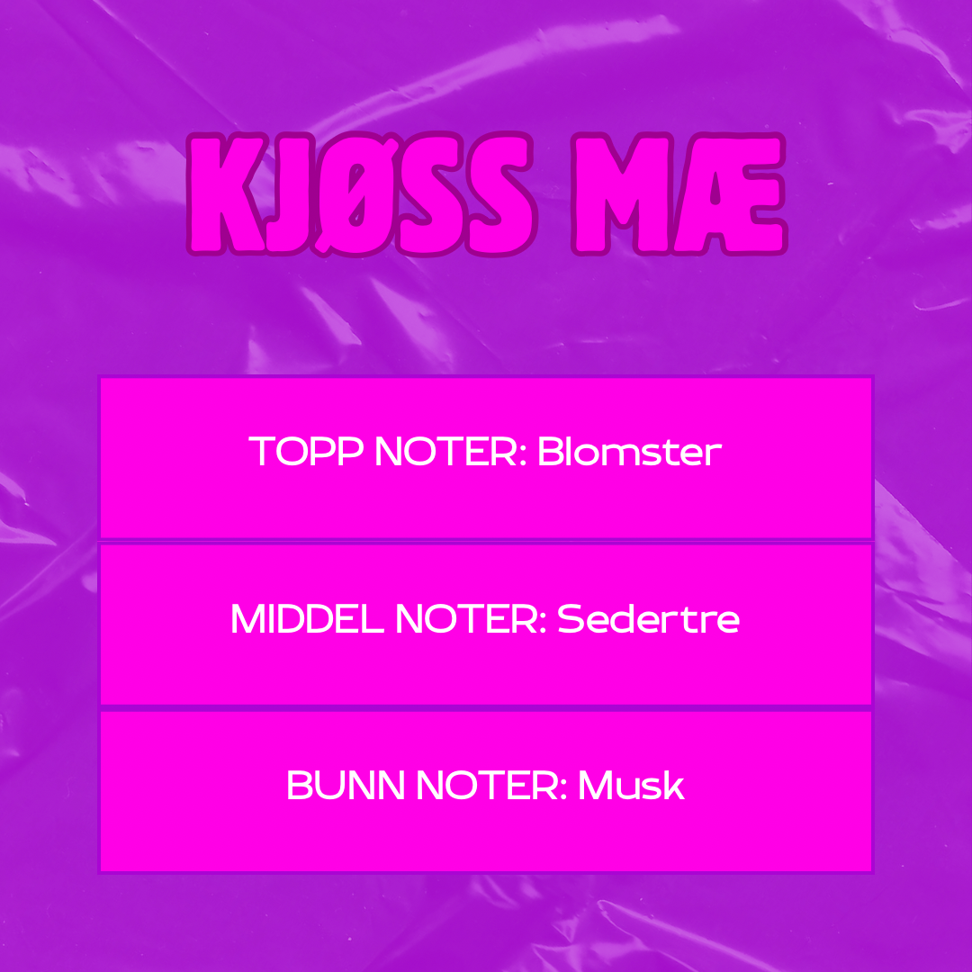 Beskrivelse av duft
Toppnoter: Blomster
Middelnoter: Sedertre
Bunnoter: Musk