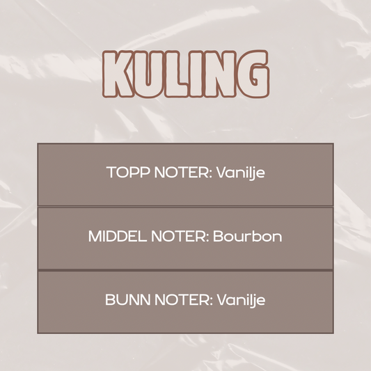 Beskrivelse av duft
Toppnoter: Vanilje
Middelnoter: Bourbon
Bunnoter: Vanilje