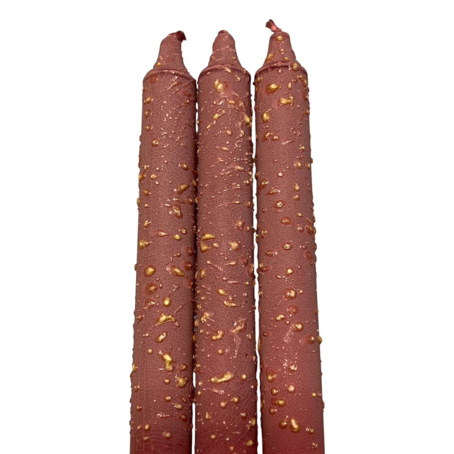 Kronelys i burgunder farge med gule prikker