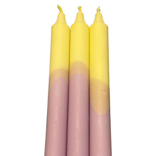 Kronelys med gul topp, lilla bunn