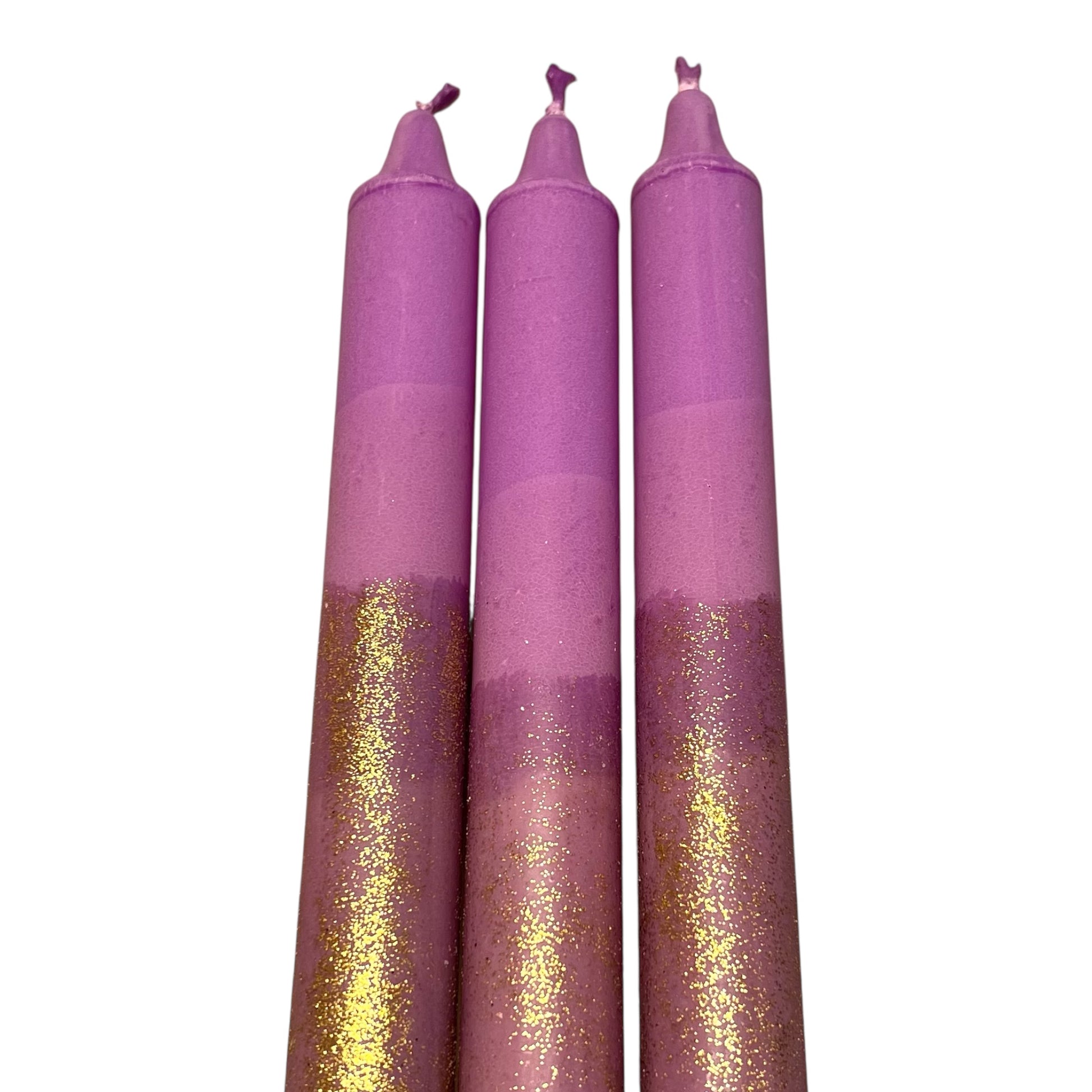 Lilla kronelys med gullglitter nederst