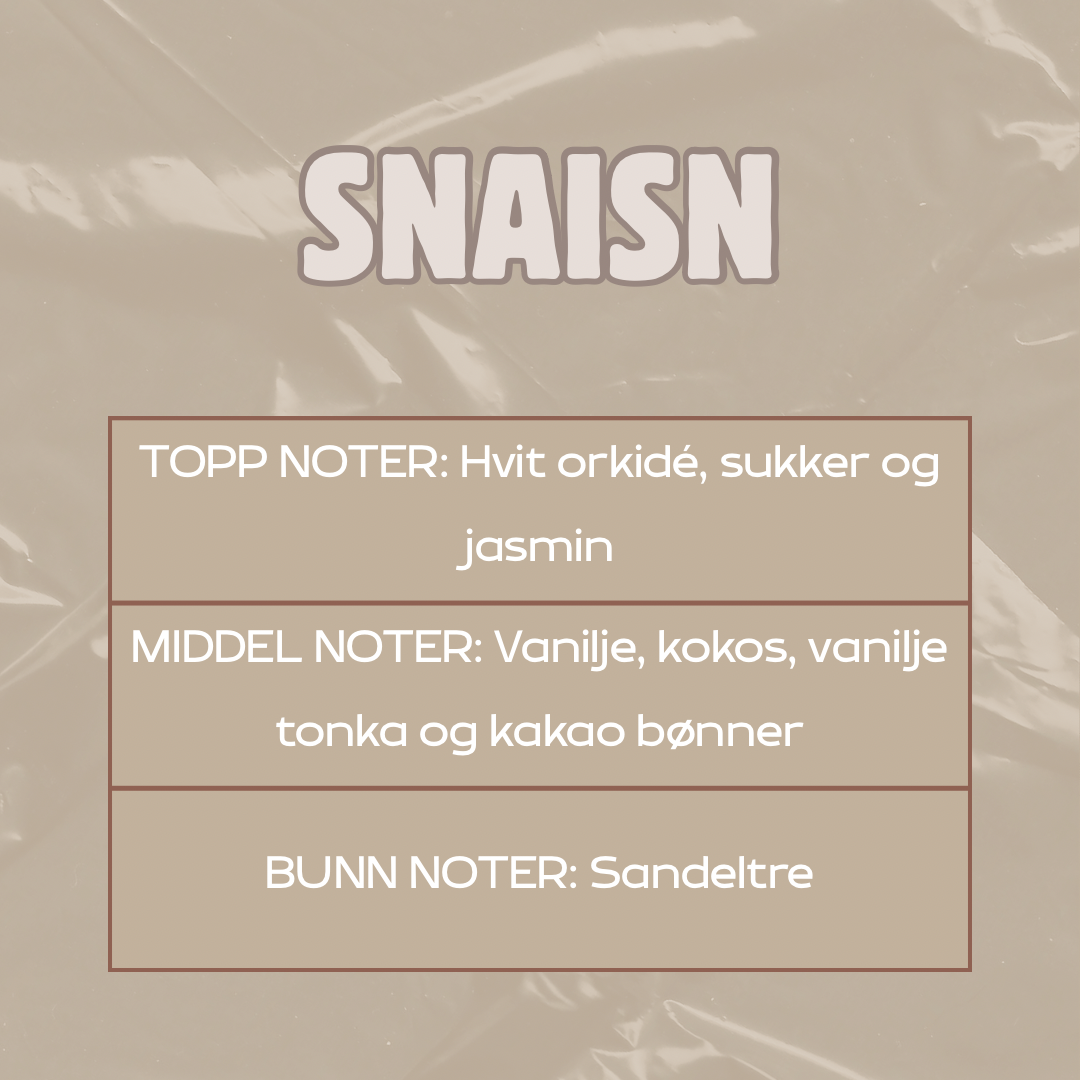 Beskrivelse av duft
Toppnoter: Hvit orkidé, sukker og jasmin
Middelnoter: Vanilje, kokos, vaniljetonka og kakaobønner
Bunnoter: Sandeltre
