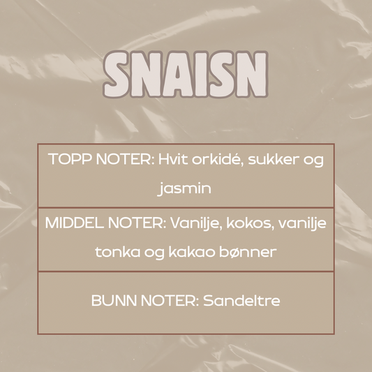 Beskrivelse av duft
Toppnoter: Hvit orkidé, sukker og jasmin
Middelnoter: Vanilje, kokos, vaniljetonka og kakaobønner
Bunnoter: Sandeltre