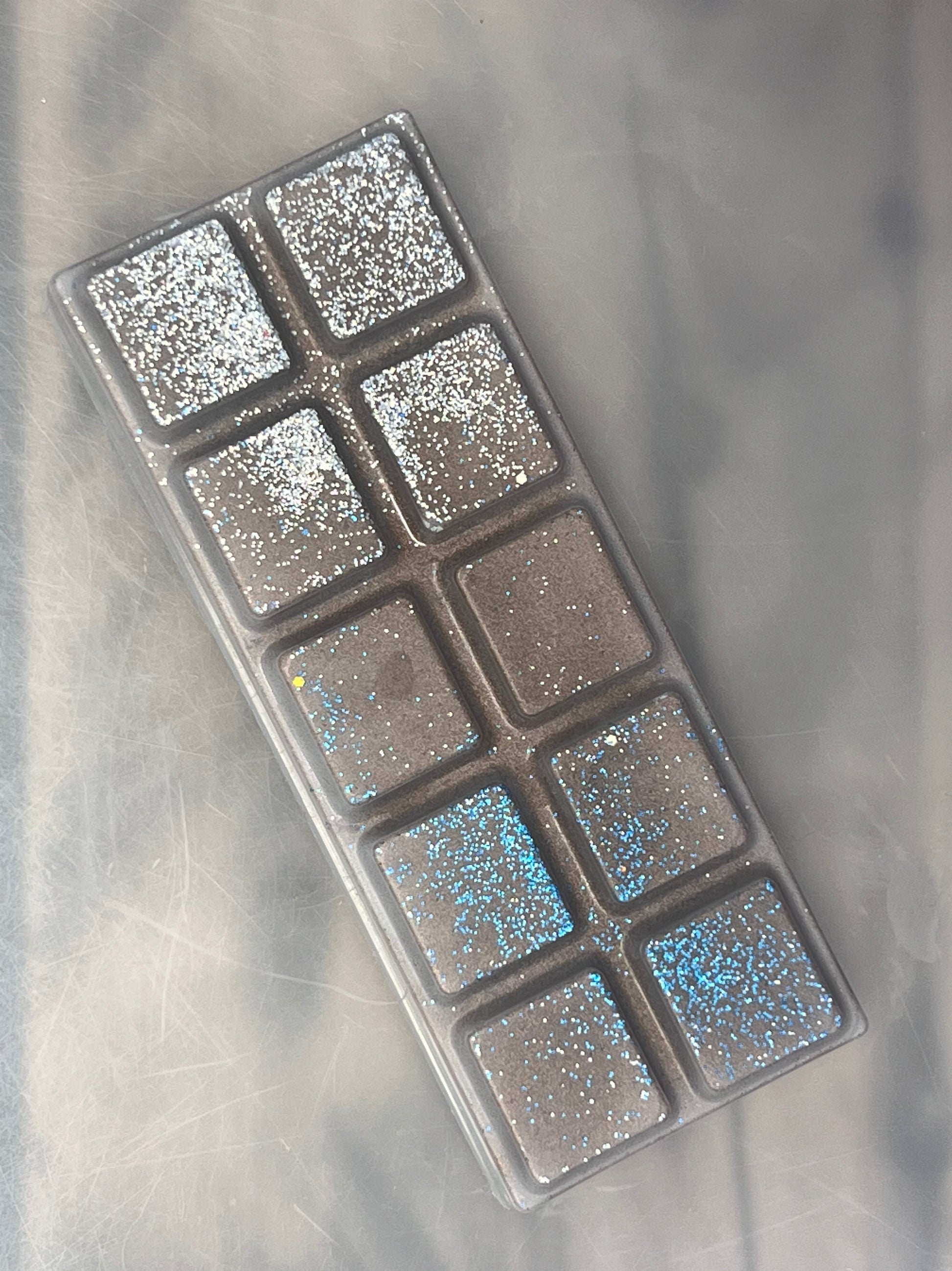 Grå duftvoks/smeltevoks med turkist glitter