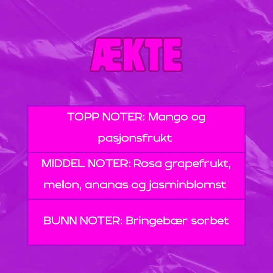 Beskrivelse av duft
Toppnoter: Mango og pasjonsfrukt
Middelnoter: Rosa grapefrukt, melon, ananas og jasminblomst
Bunnoter: Bringebær sorbet